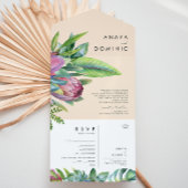 Kleurrijke tropische Floral | Perzikzegel en verze All In One Uitnodiging