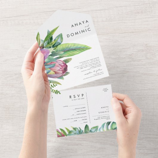 Kleurrijke tropische Floral | Verzegeling en verze All In One Uitnodiging (Afscheurbaar)