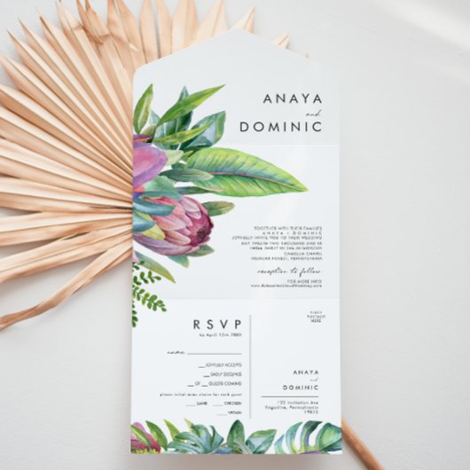 Kleurrijke tropische Floral | Verzegeling en verze All In One Uitnodiging