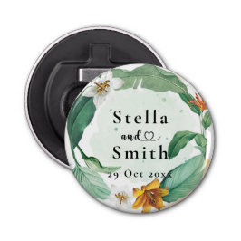 Kleurrijke tropische Floral Wedding Button Flesopener