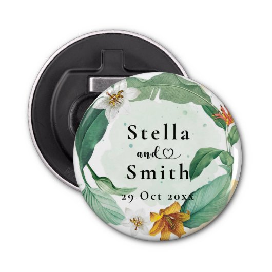 Kleurrijke tropische Floral Wedding Button Flesopener (Voorkant)