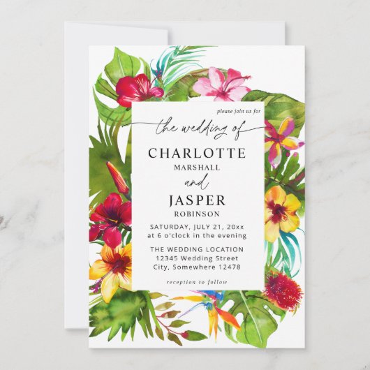 Kleurrijke tropische Floral Wedding Kaart (Voorkant)