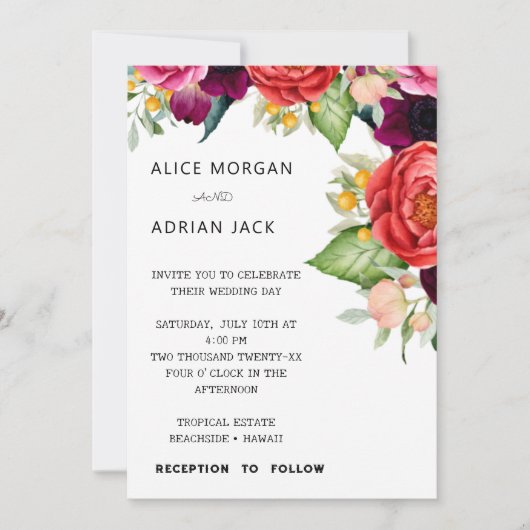 Kleurrijke tropische Floral Wedding Kaart (Voorkant)