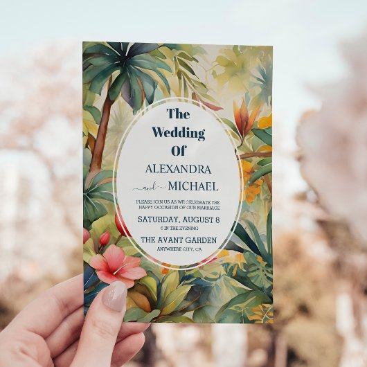 Kleurrijke tropische Floral Wedding Kaart