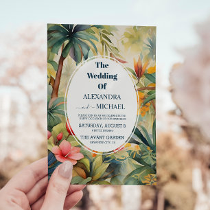 Kleurrijke tropische Floral Wedding Kaart