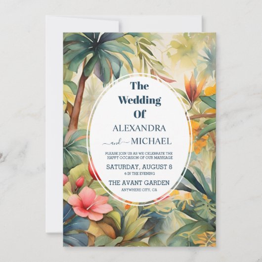 Kleurrijke tropische Floral Wedding Kaart (Voorkant)