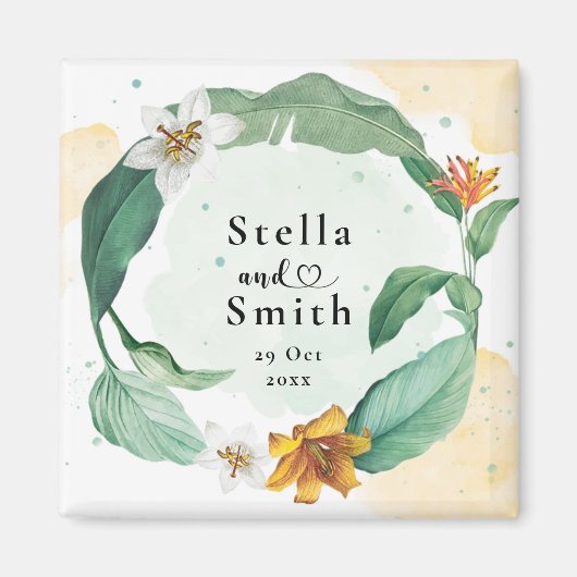Kleurrijke tropische Floral Wedding Magneet (Voorkant)