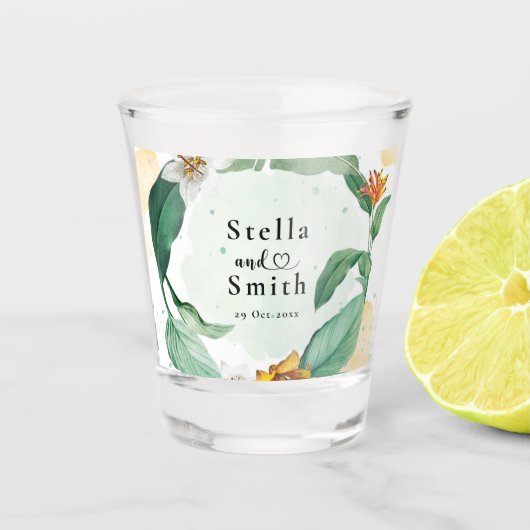 Kleurrijke tropische Floral Wedding Shot Glas (Voorkant)