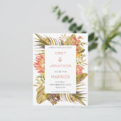 Kleurrijke Tropische Foliage Bruiloft Save the Dat Aankondigingskaart (Staand voorkant)