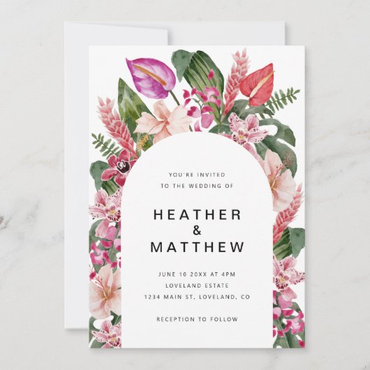 Kleurrijke tropische foto bruiloft uitnodiging (Voorkant)