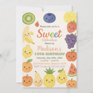 Kleurrijke Tropische Fruit Verjaardag Uitnodiging