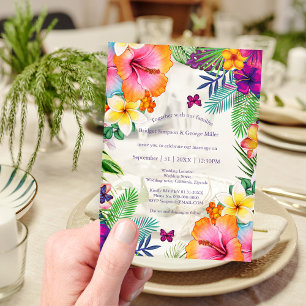 Kleurrijke tropische Hawaiaanse bloemige bruiloft Acryl Uitnodigingen