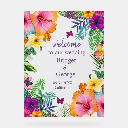 Kleurrijke tropische Hawaiiaanse Bloemen Huwelijk  Acryl Bord (Voorkant)