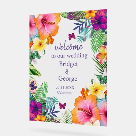 Kleurrijke tropische Hawaiiaanse Bloemen Huwelijk  Acryl Bord (Hoek)