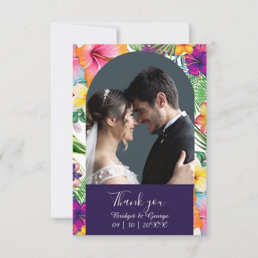 Kleurrijke tropische Hawaiiaanse Bloemen Huwelijk  Bedankkaart (Voorkant)