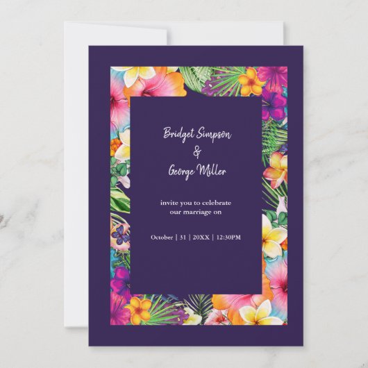 Kleurrijke tropische Hawaiiaanse Bloemen Huwelijk Kaart (Voorkant)