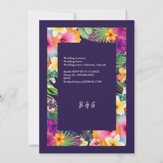 Kleurrijke tropische Hawaiiaanse Bloemen Huwelijk Kaart (Achterkant)