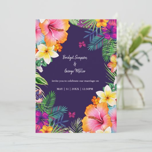 Kleurrijke tropische Hawaiiaanse Bloemen Huwelijk Kaart (Staand voorkant)