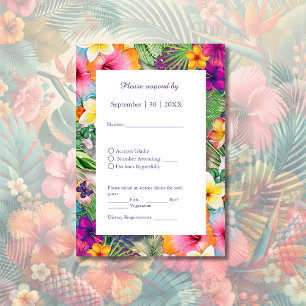 Kleurrijke tropische Hawaiiaanse Bloemen Huwelijk RSVP Kaartje