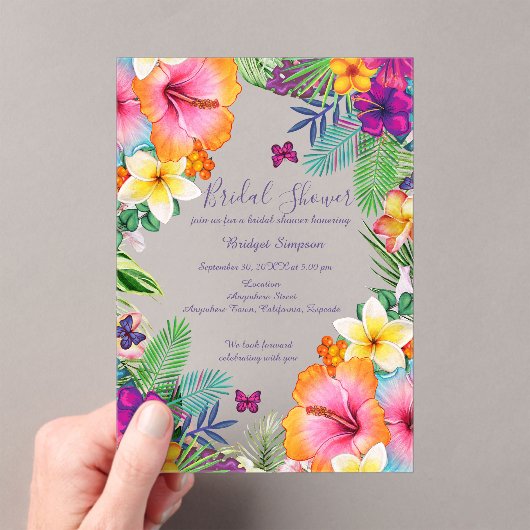 Kleurrijke tropische Hawaiiaanse Bloemen vrijgezel Acryl Uitnodigingen (Insitu (Draagbaar))