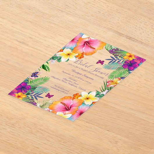 Kleurrijke tropische Hawaiiaanse Bloemen vrijgezel Acryl Uitnodigingen (Laagn)