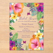 Kleurrijke tropische Hawaiiaanse Bloemen vrijgezel Acryl Uitnodigingen (Voorkant)