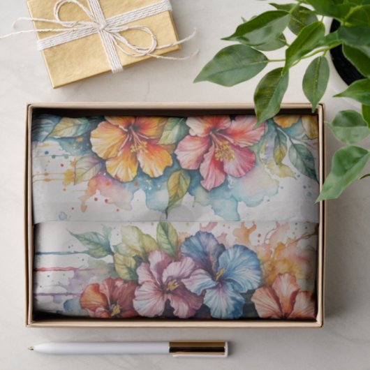 Kleurrijke Tropische Hibiscus Schedel Decoupage Tissuepapier (Geschenk)