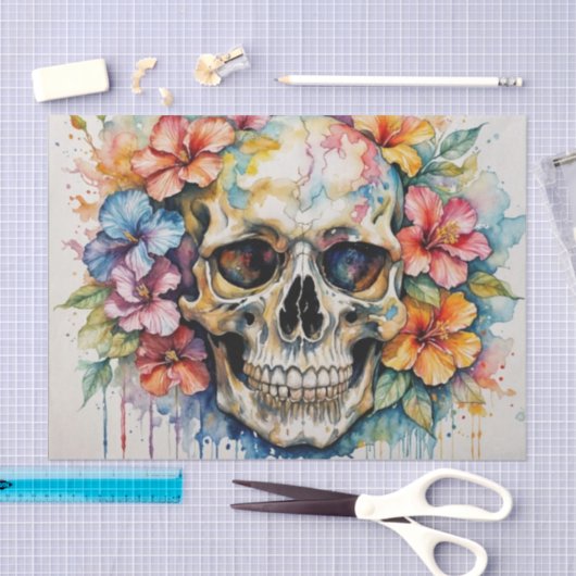 Kleurrijke Tropische Hibiscus Schedel Decoupage Tissuepapier (Craft)