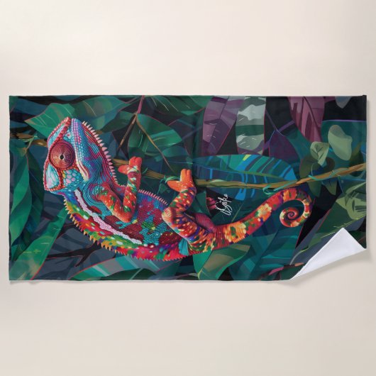 Kleurrijke tropische kameleon strandlaken (Voorkant)