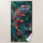 Kleurrijke tropische kameleon strandlaken (Voorkant)