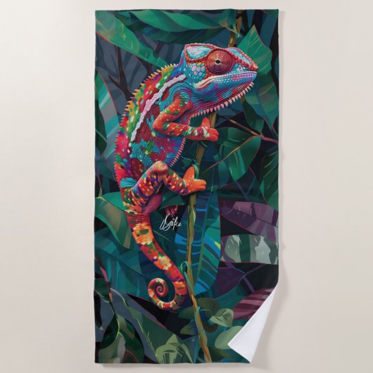 Kleurrijke tropische kameleon strandlaken (Voorkant)