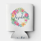 Kleurrijke Tropische krans bruid typografie Blikjeskoeler (Achterkant)