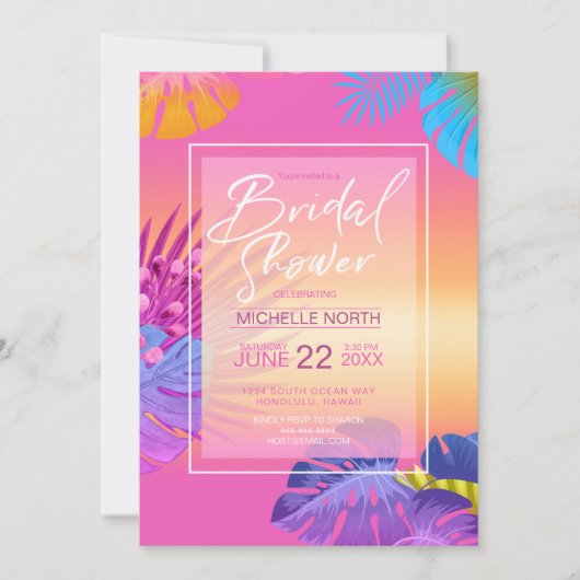 Kleurrijke Tropische Leave Sunset Vrijgezellenfees Kaart (Voorkant)