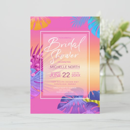 Kleurrijke Tropische Leave Sunset Vrijgezellenfees Kaart (Staand voorkant)