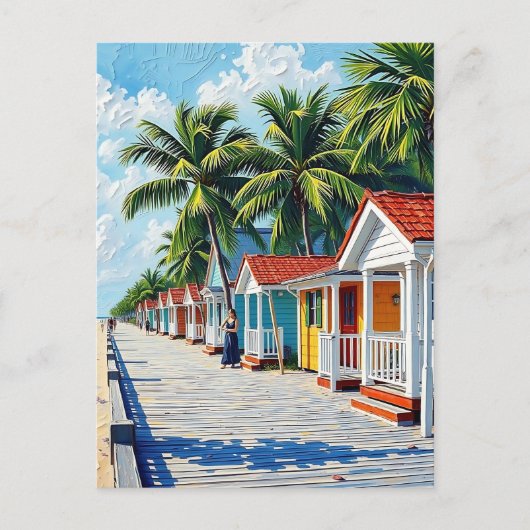 Kleurrijke Tropische Levendige Strandhuisjes Briefkaart (Voorkant)
