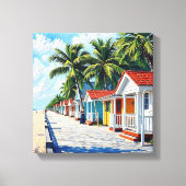 Kleurrijke Tropische Levendige Strandhuisjes Canvas Afdruk (Voorkant)