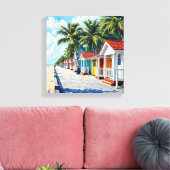 Kleurrijke Tropische Levendige Strandhuisjes Canvas Afdruk (Insitu (Woonkamer))