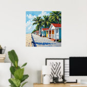 Kleurrijke Tropische Levendige Strandhuisjes Poster (Thuiskantoor)