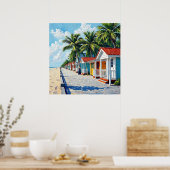 Kleurrijke Tropische Levendige Strandhuisjes Poster (Keuken)