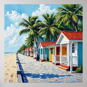Kleurrijke Tropische Levendige Strandhuisjes Poster