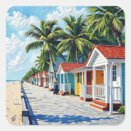 Kleurrijke Tropische Levendige Strandhuisjes Vierkante Sticker