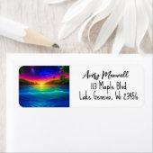 Kleurrijke tropische oceaan zonsondergang met palm etiket (Insitu)