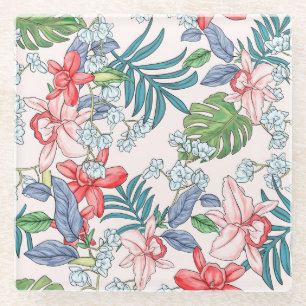 Kleurrijke Tropische Oerwoud Naadloze Print Glazen Onderzetter