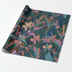 Kleurrijke tropische oerwouden bladeren en bloemen cadeaupapier