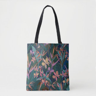 Kleurrijke tropische oerwouden bladeren en bloemen tote bag