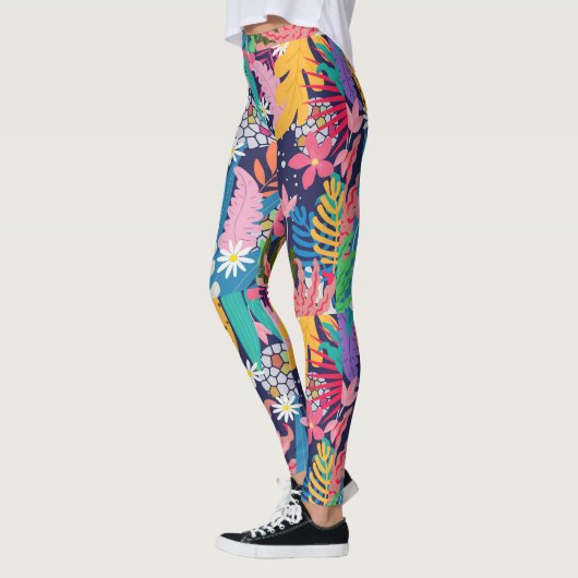 Kleurrijke tropische oerwouden bloemen & bladeren leggings (Links)