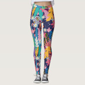 Kleurrijke tropische oerwouden bloemen & bladeren leggings (Voorkant)