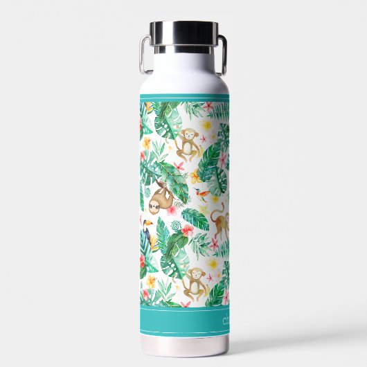 Kleurrijke tropische Oerwouden gepersonaliseerd Waterfles (Voorkant)