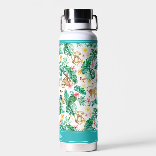Kleurrijke tropische Oerwouden gepersonaliseerd Waterfles (Achterkant)