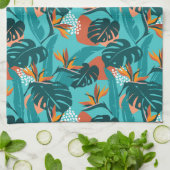 Kleurrijke tropische palmbladeren en hibiscusbloem theedoek (Gevouwen)